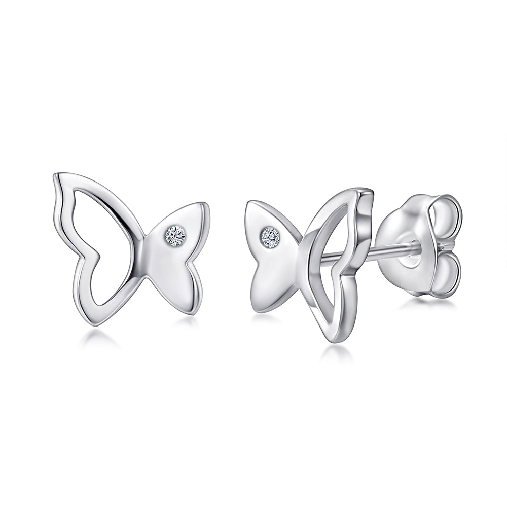 Butterfly Shaped Silver Studs with a CZ Stone inside