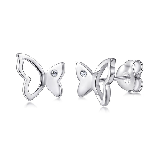 Butterfly Shaped Silver Studs with a CZ Stone inside