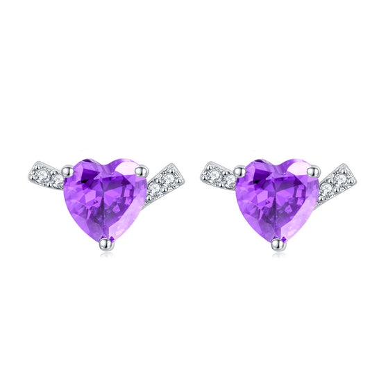 Silver Studs with Heart Shaped Coloured CZ Stone