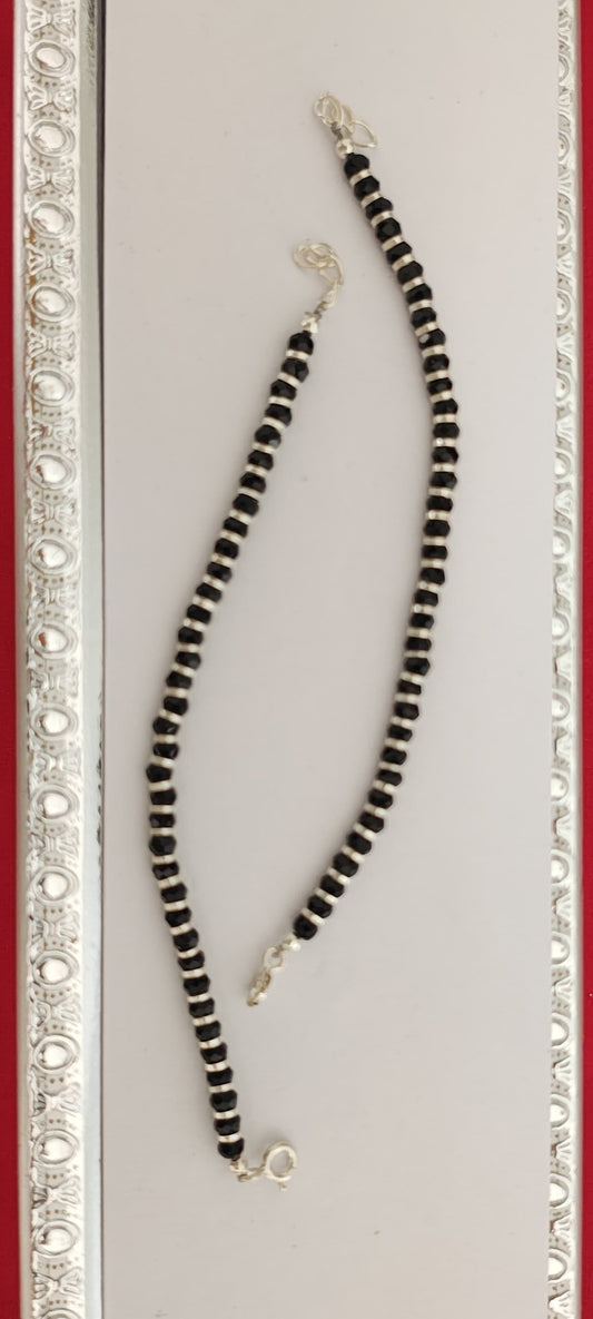 Black Bead Style Silver Bracelet for Kids