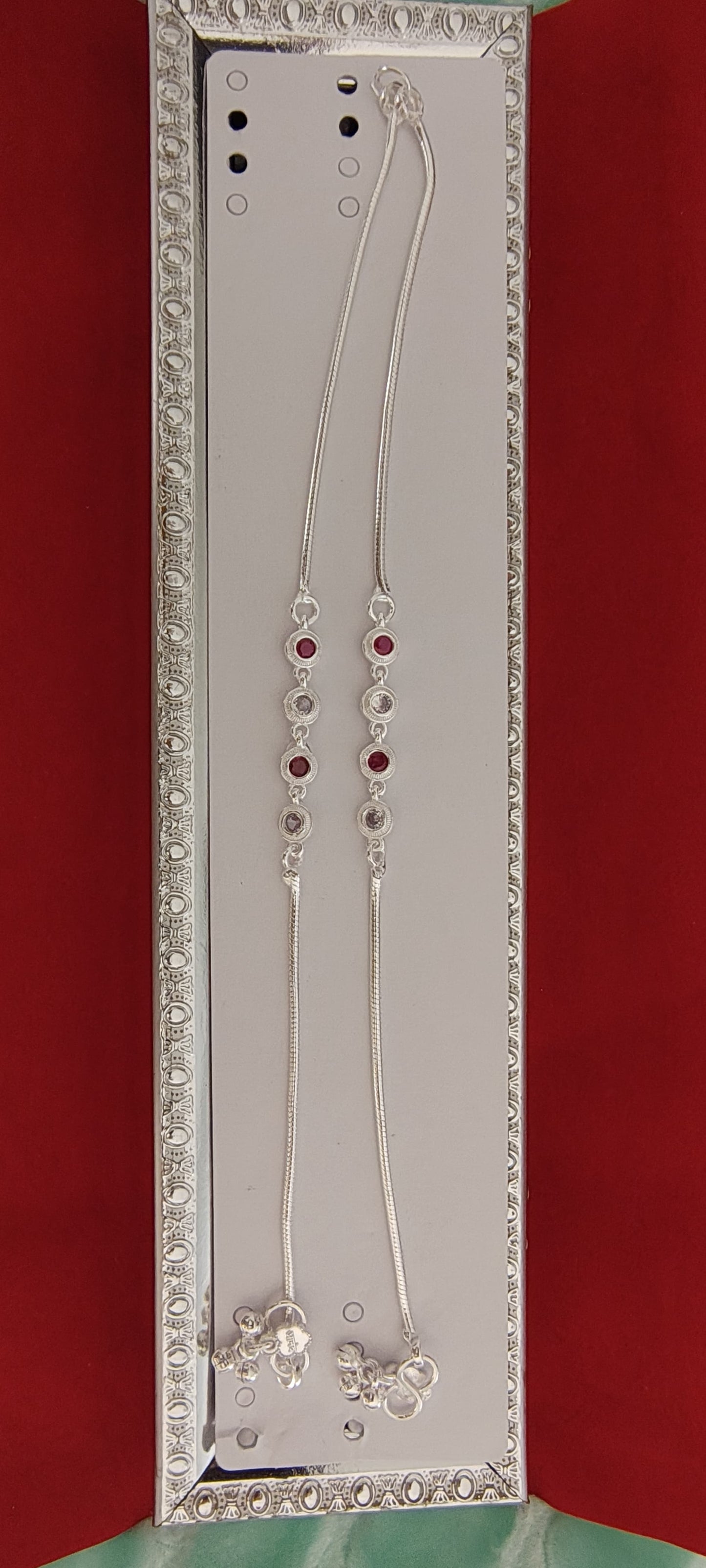 Simple & Sleek Silver Anklets with White and Pink Stones