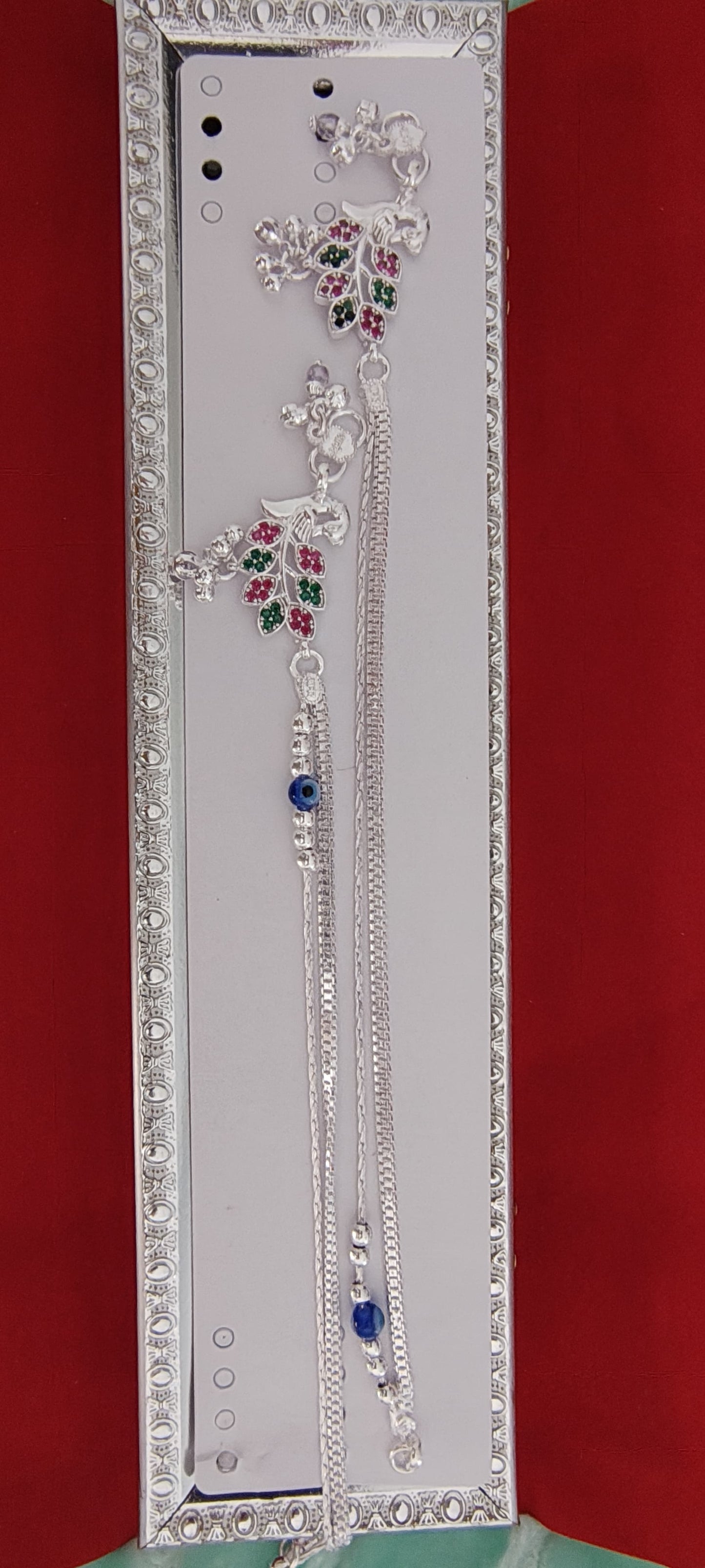 Silver Anklets with a Peacock and Evil Eye