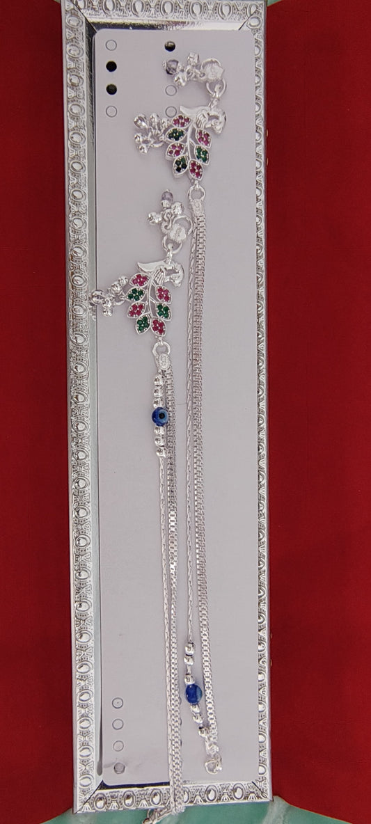 Silver Anklets with a Peacock and Evil Eye