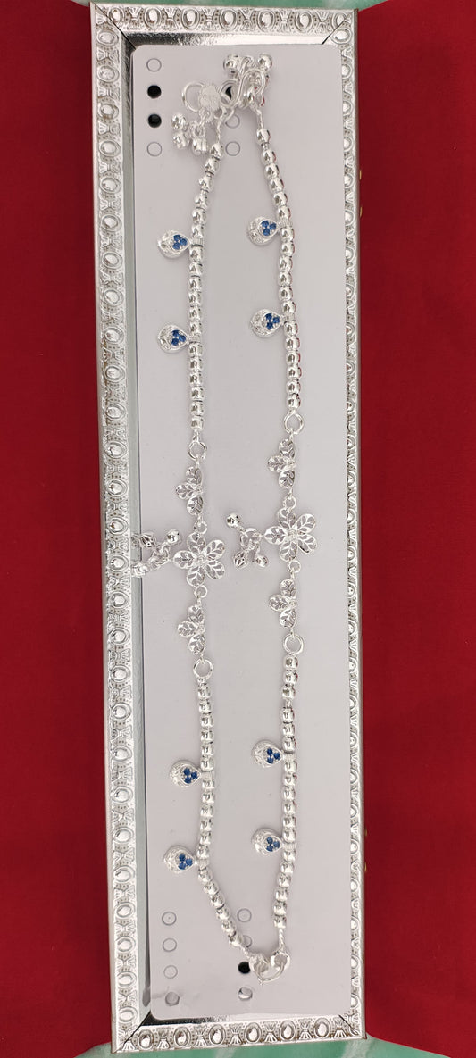 Silver Anklets with Blue Hangings