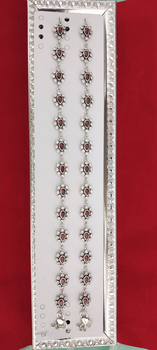 Antique Silver Anklets with Red Stones