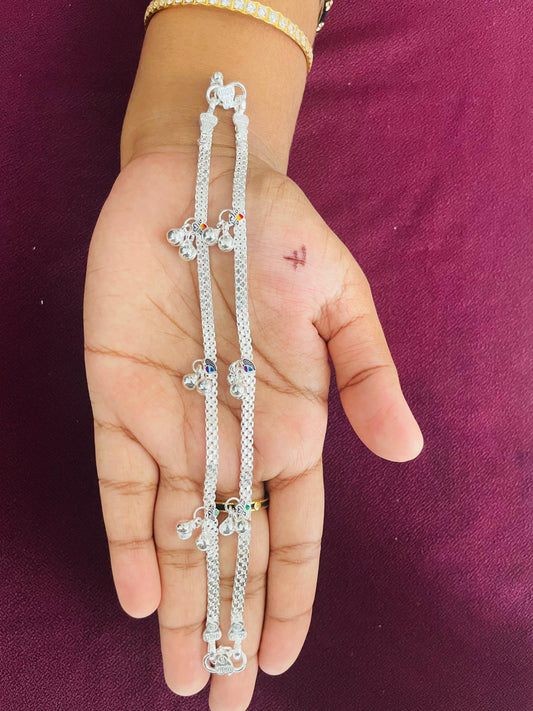 Colourful Silver Anklets for Kids
