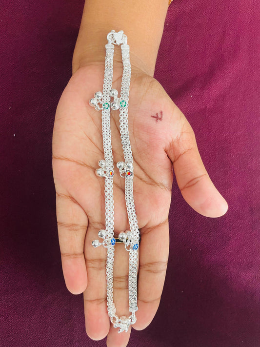 Colourful Silver Anklets for Kids