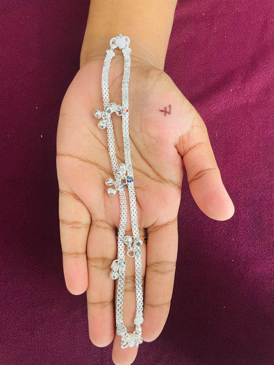 Colourful Silver Anklets for Kids