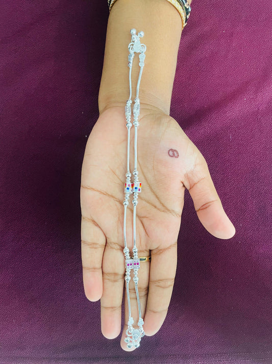 Colourful Silver Anklets for Kids