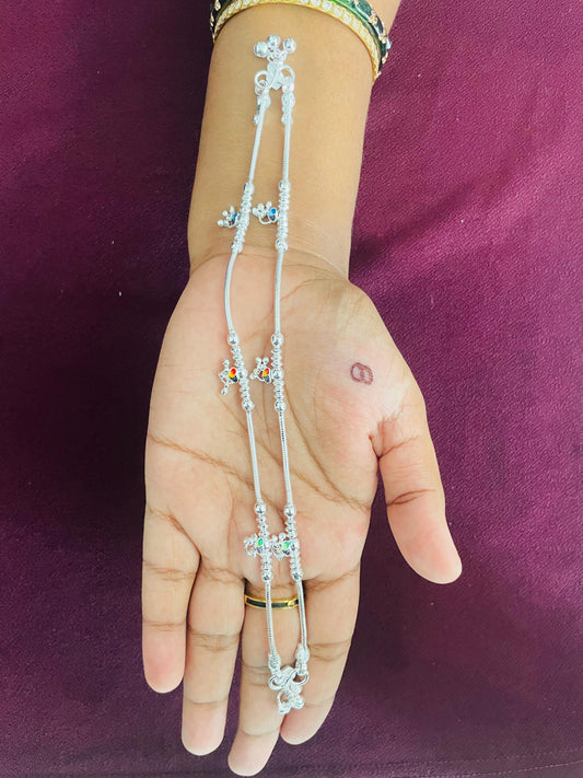 Colourful Silver Anklets for Kids