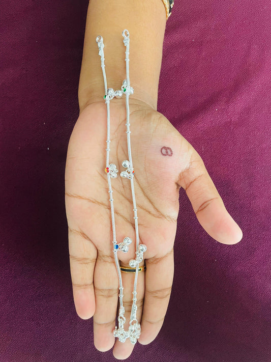 Colourful Silver Anklets for Kids