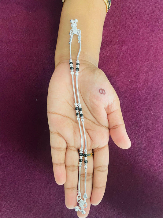 Black Bead Style Silver Anklets for Kids