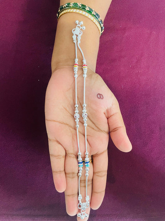 Colourful Silver Anklets for Kids