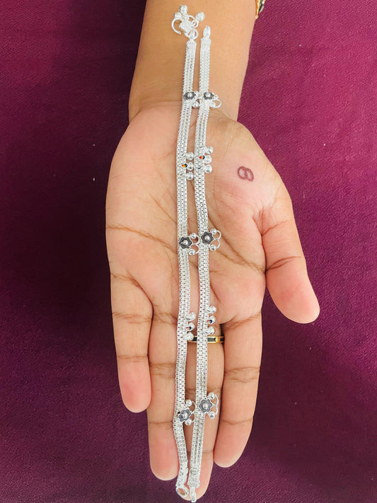 Colourful Silver Anklets for Kids