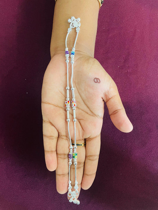 Colourful Silver Anklets for Kids