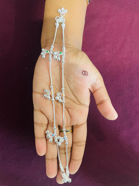 Colourful Silver Anklets for Kids