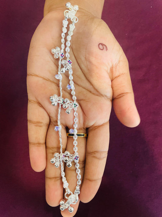 Colourful Silver Anklets for Kids