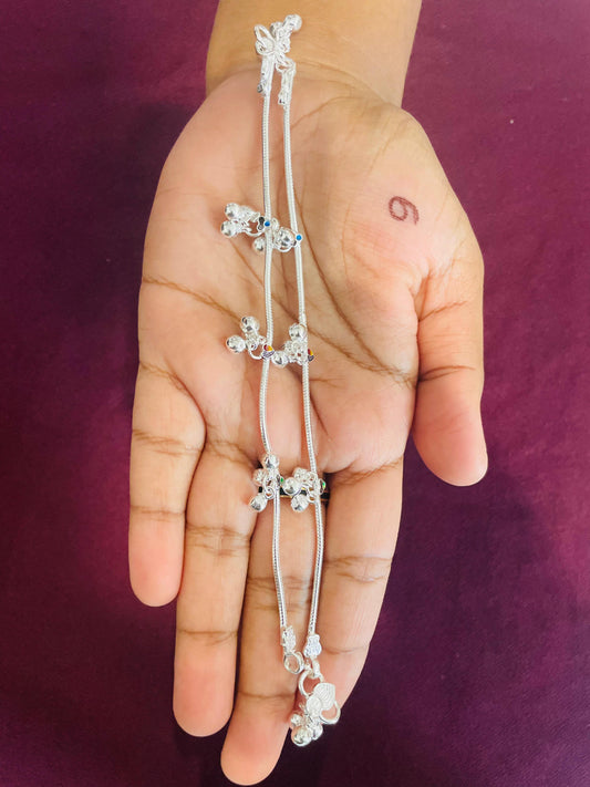 Colourful Silver Anklets for Kids