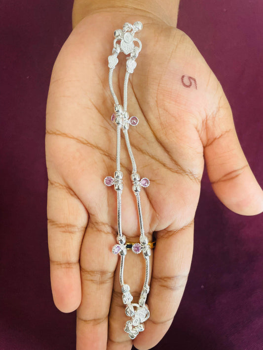 Colourful Silver Anklets for Kids