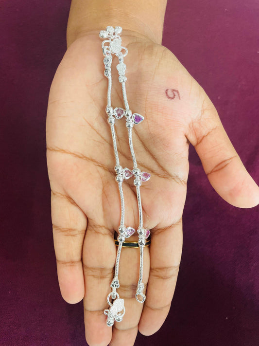 Colourful Silver Anklets for Kids
