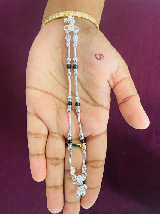 Black Bead Style Silver Anklets for Kids