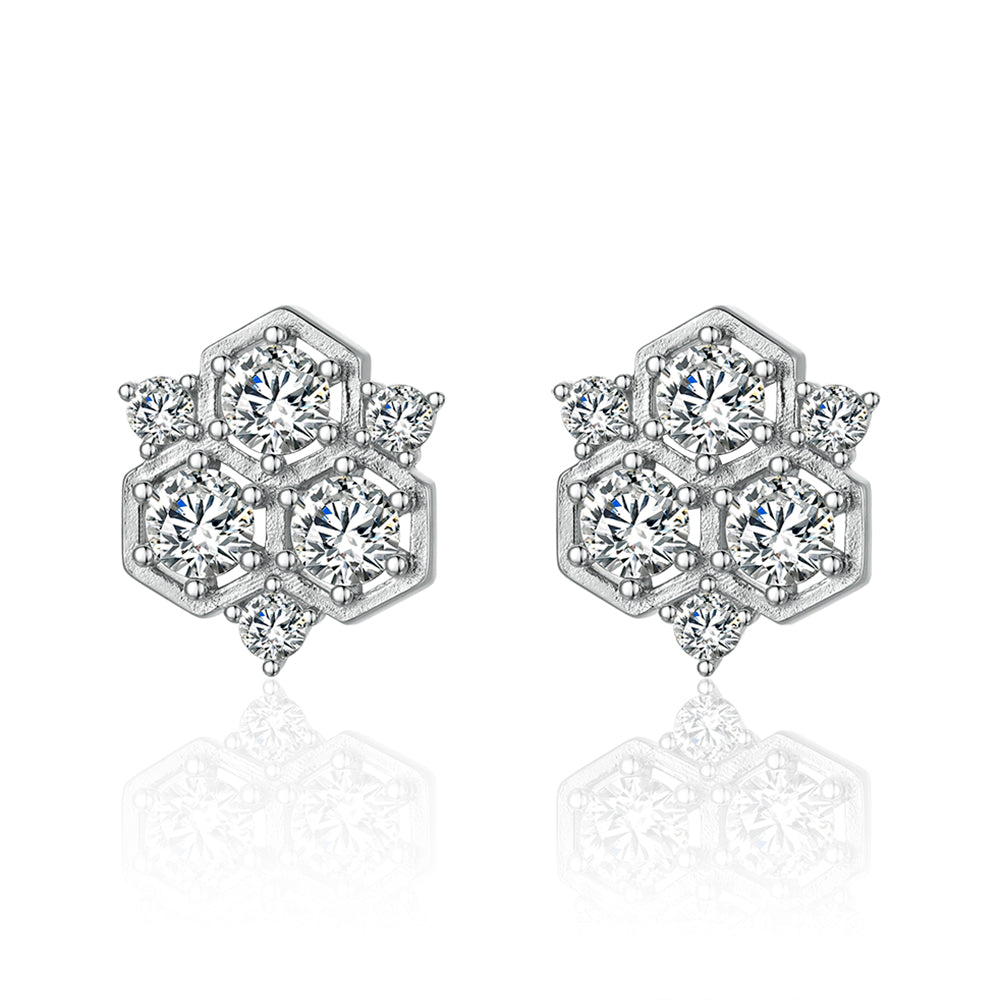 Silver Studs with Flower Shaped CZ Stone