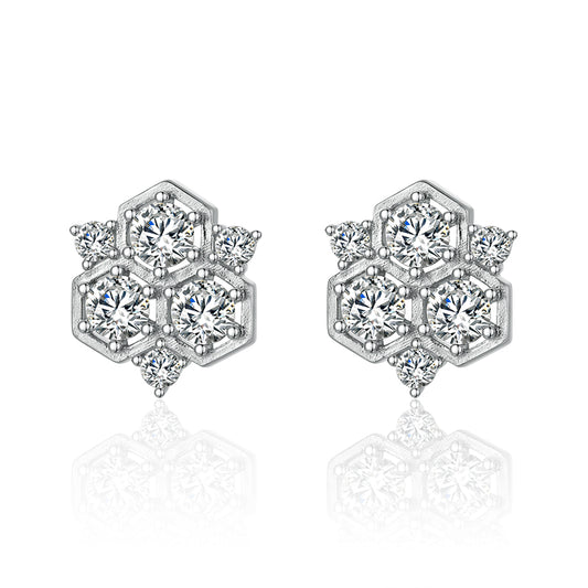 Silver Studs with Flower Shaped CZ Stone