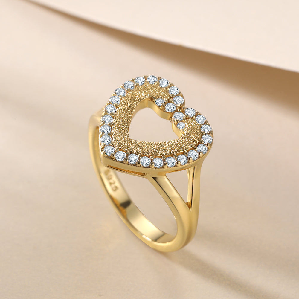 Gold Plate 925 Silver Heart Shaped Ring with Tiny CZ Diamonds