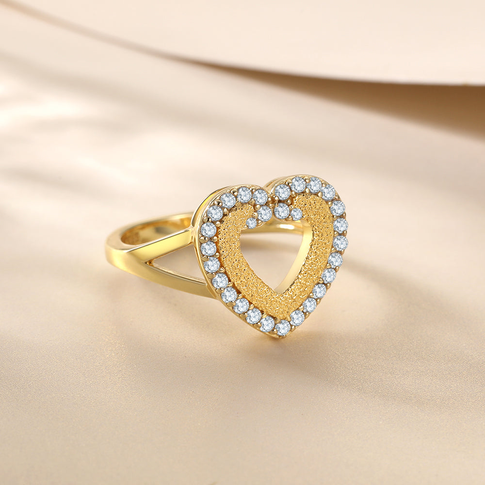 Gold Plate 925 Silver Heart Shaped Ring with Tiny CZ Diamonds