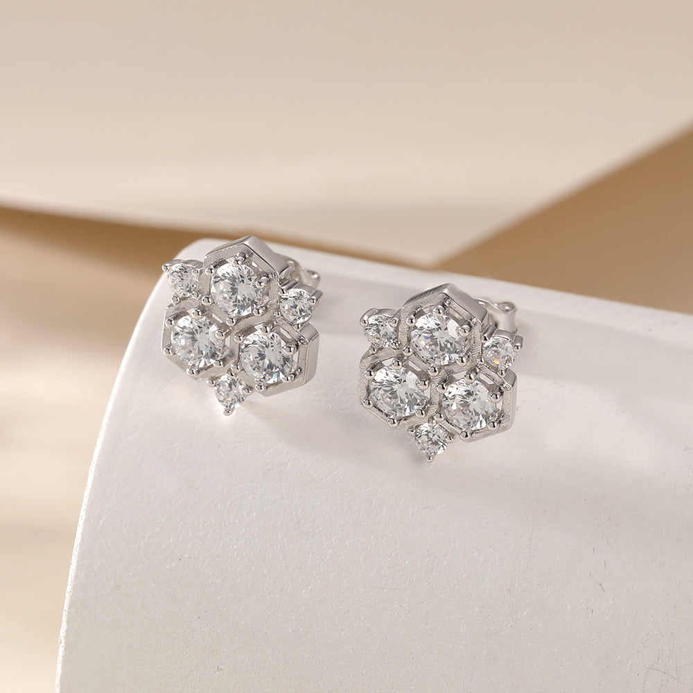 Silver Studs with Flower Shaped CZ Stone