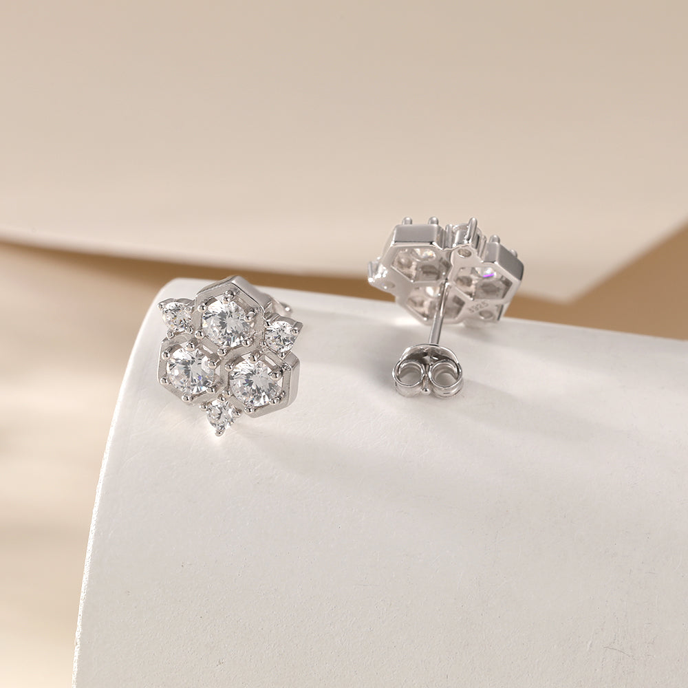 Silver Studs with Flower Shaped CZ Stone