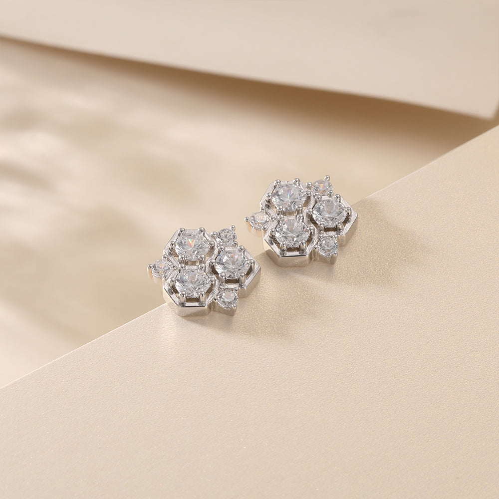 Silver Studs with Flower Shaped CZ Stone