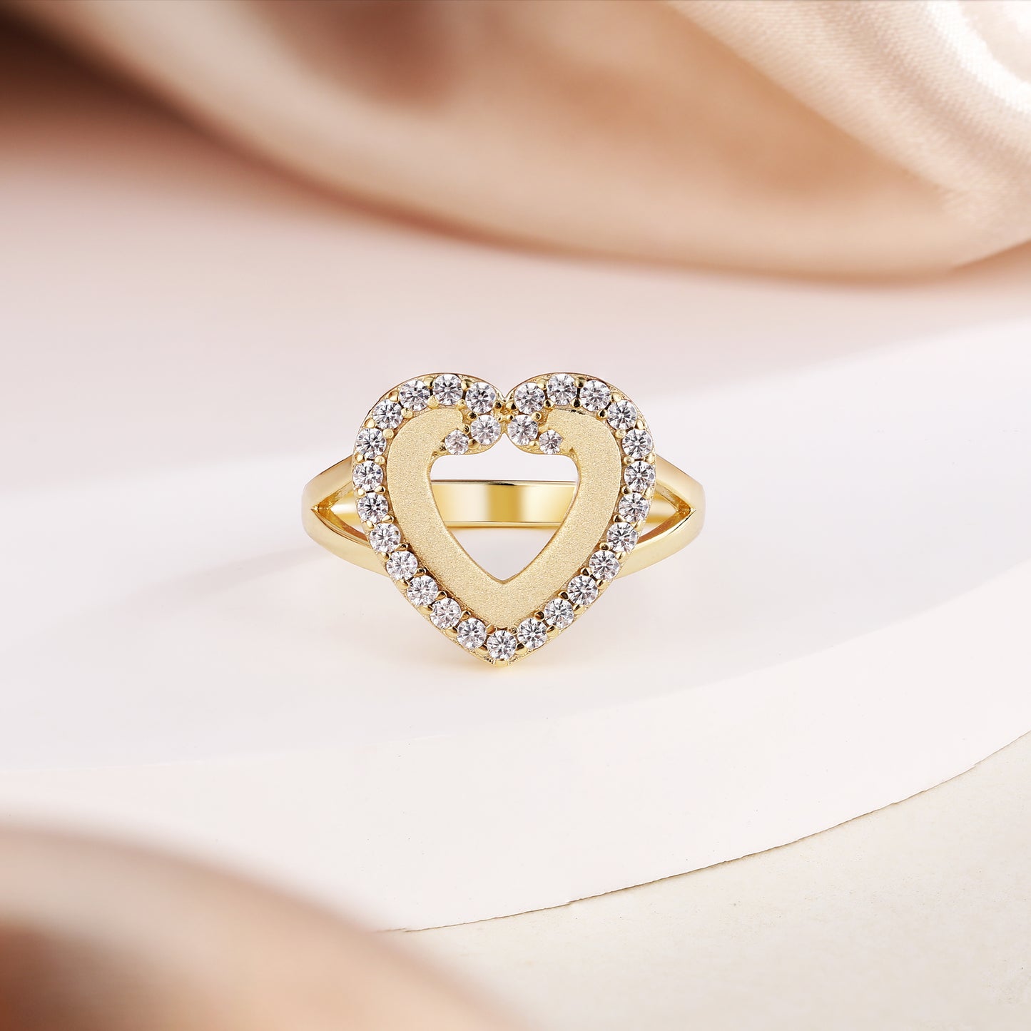 Gold Plate 925 Silver Heart Shaped Ring with Tiny CZ Diamonds