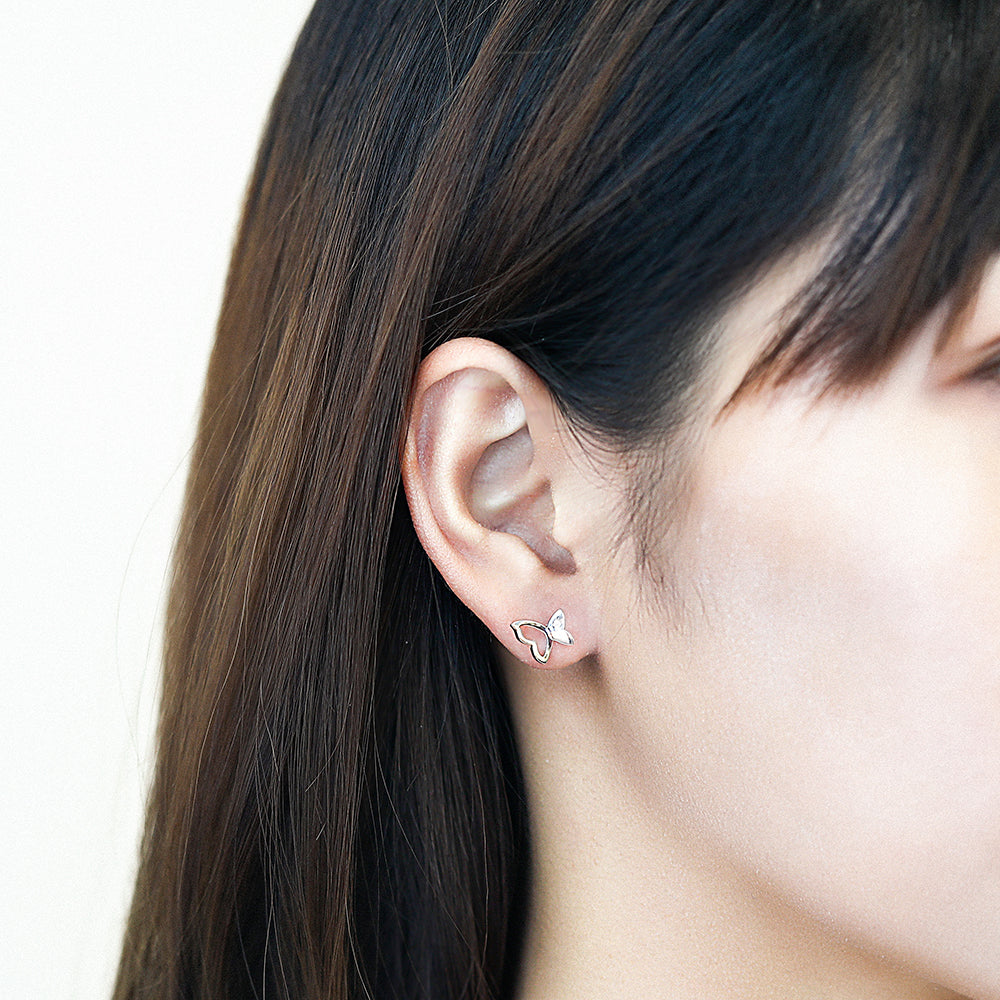 Butterfly Shaped Silver Studs with a CZ Stone inside