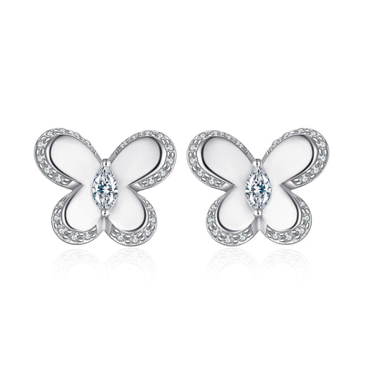 Butterfly Shaped Silver Studs with a CZ Stones inside and on the perimeter