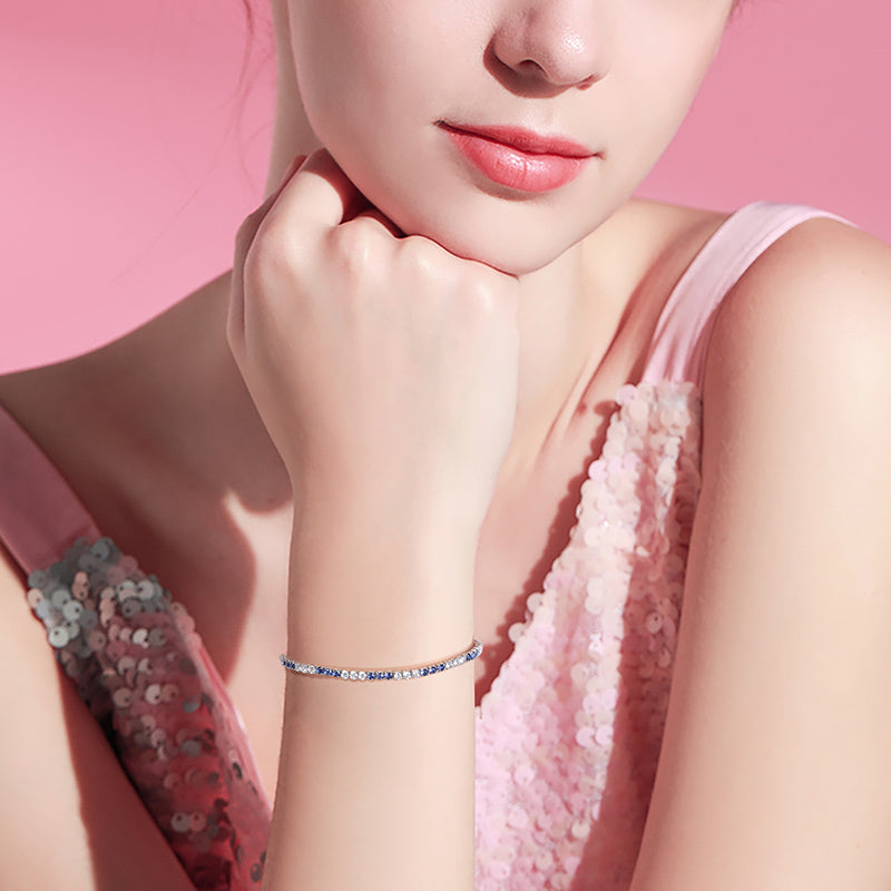 Tennis Bracelet with Blue and White CZ Diamonds