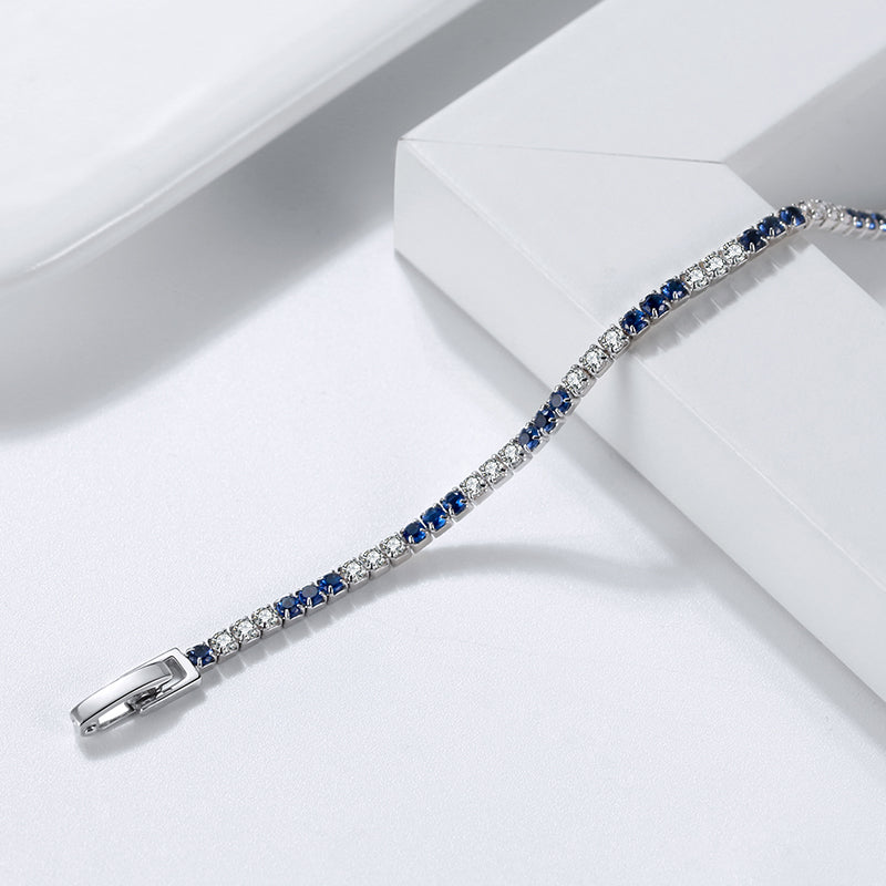 Tennis Bracelet with Blue and White CZ Diamonds