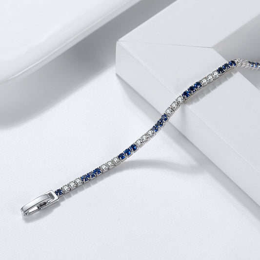 Tennis Bracelet with Blue and White CZ Diamonds