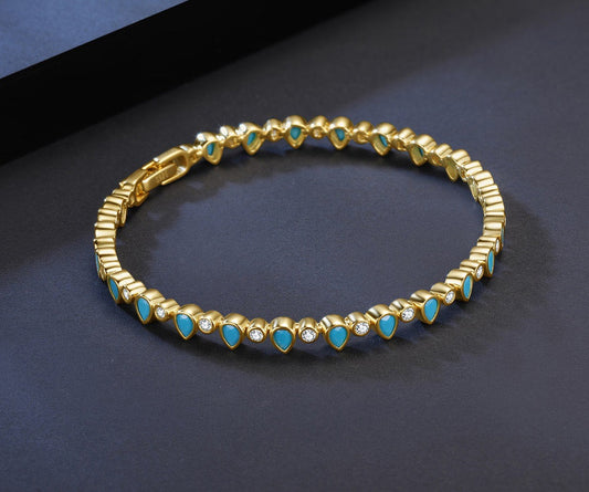 Elegant Bracelet with Round and Leaf Style Blue Stones