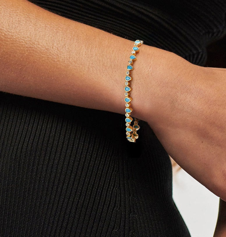 Elegant Bracelet with Round and Leaf Style Blue Stones