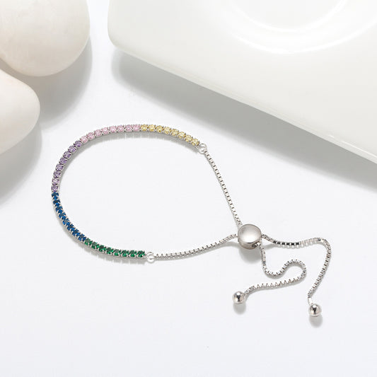 Adjustable Sleek Bracelet with Tiny Colourful CZ Diamonds