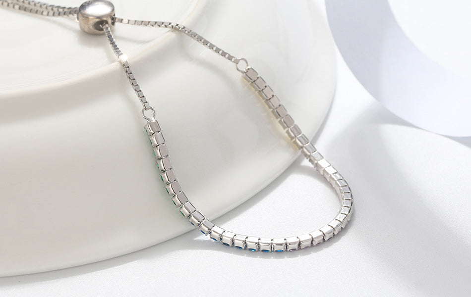 Adjustable Sleek Bracelet with Tiny Colourful CZ Diamonds