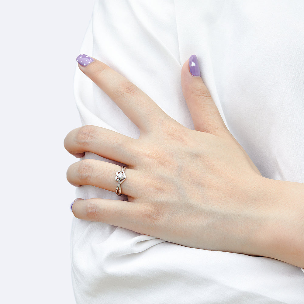 Adjustable Silver Love Ring with Tiny CZ Diamond