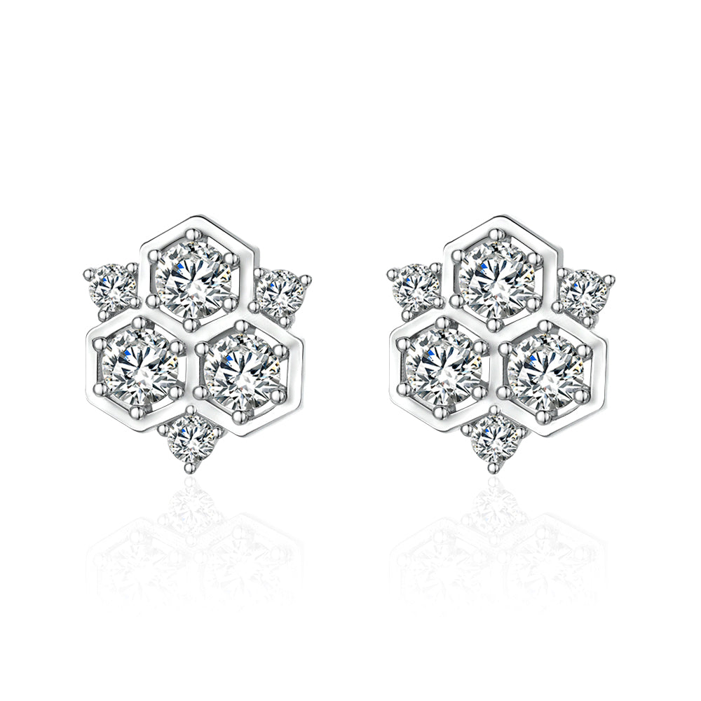 Silver Studs with Flower Shaped CZ Stone