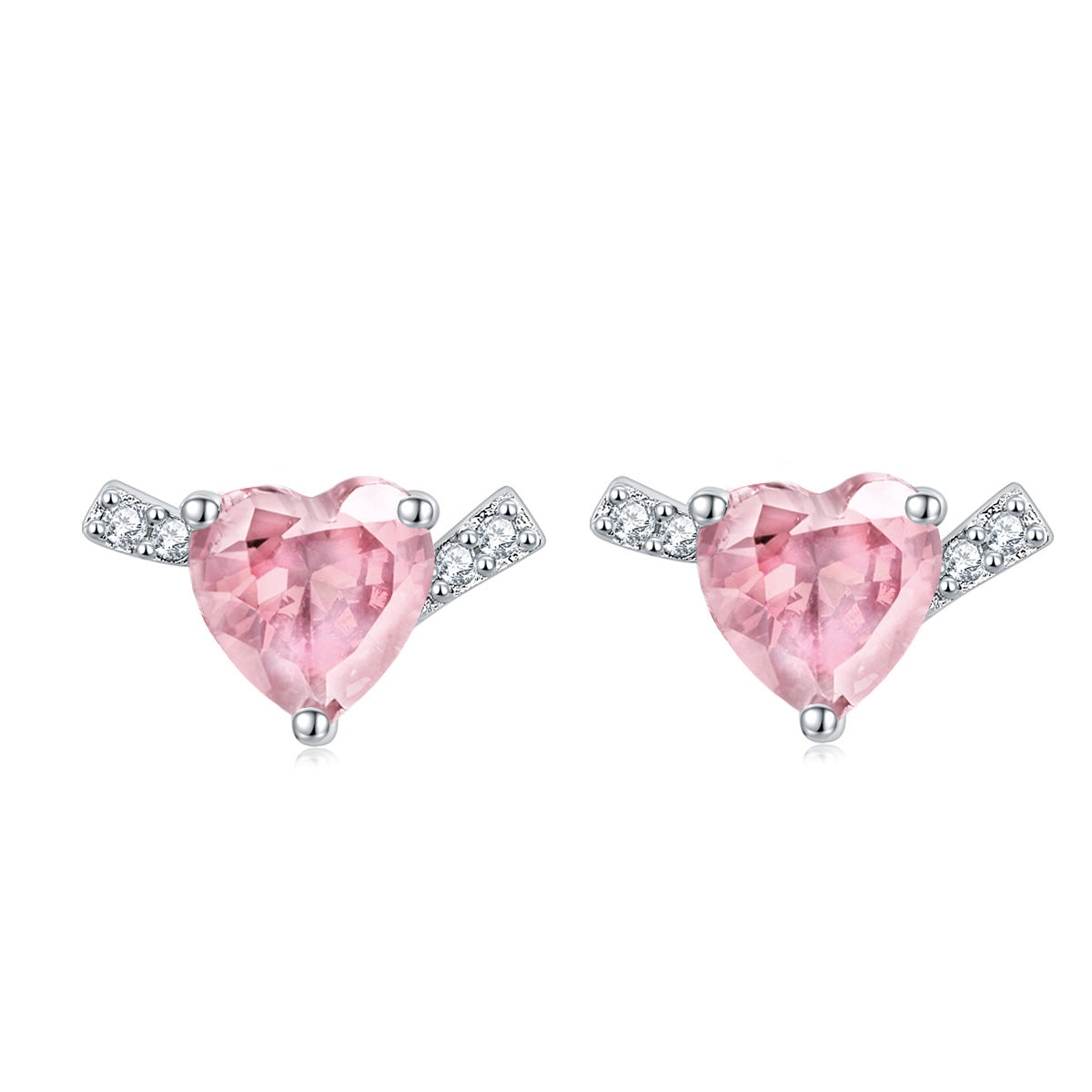 Silver Studs with Heart Shaped Coloured CZ Stone